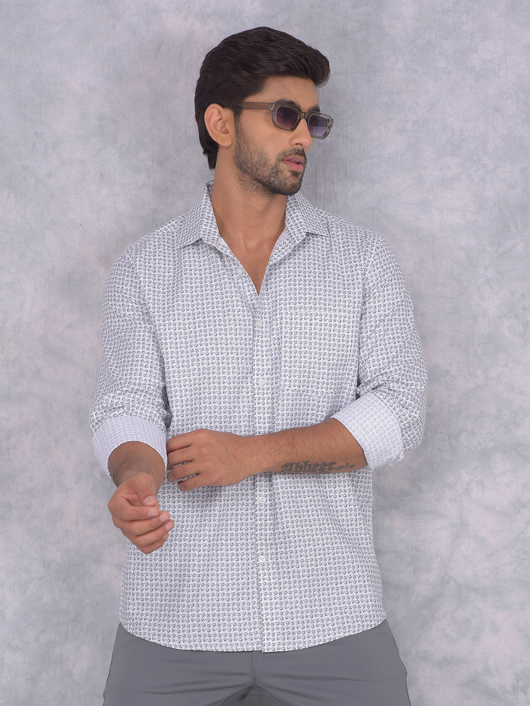 Grey Printed 100% Cotton Shirt-Men Shirts-Crimsoune Club