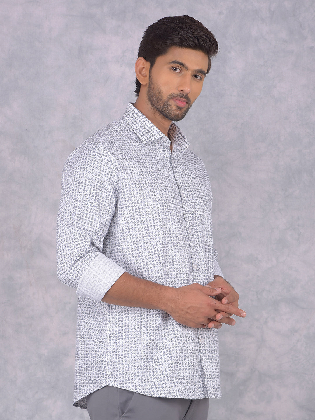 Grey Printed 100% Cotton Shirt-Men Shirts-Crimsoune Club