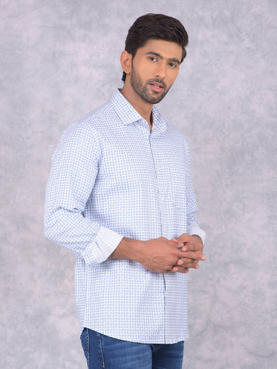 Blue Printed 100% Cotton Shirt-Men Shirts-Crimsoune Club