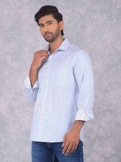 Blue Printed 100% Cotton Shirt-Men Shirts-Crimsoune Club