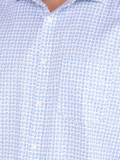 Blue Printed 100% Cotton Shirt-Men Shirts-Crimsoune Club