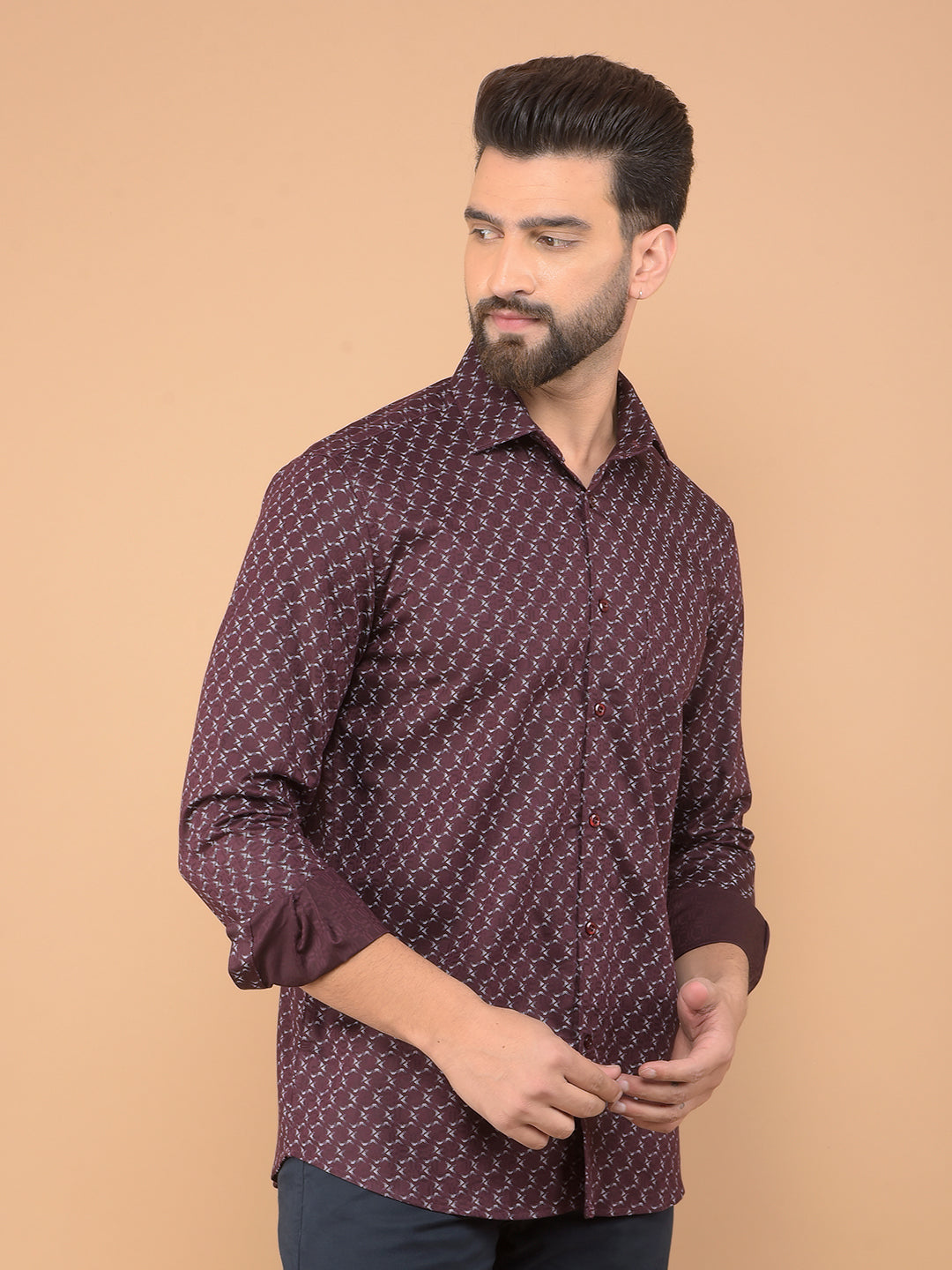 Wine Printed Shirt-Men Shirts-Crimsoune Club