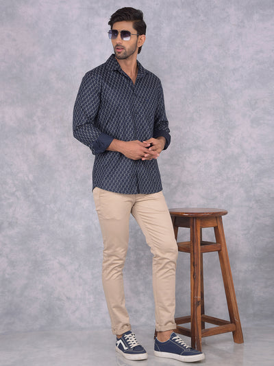 Navy Blue Printed Shirt-Men Shirts-Crimsoune Club