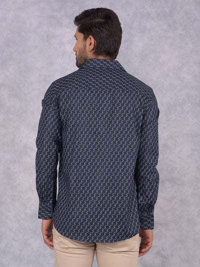 Navy Blue Printed Shirt-Men Shirts-Crimsoune Club