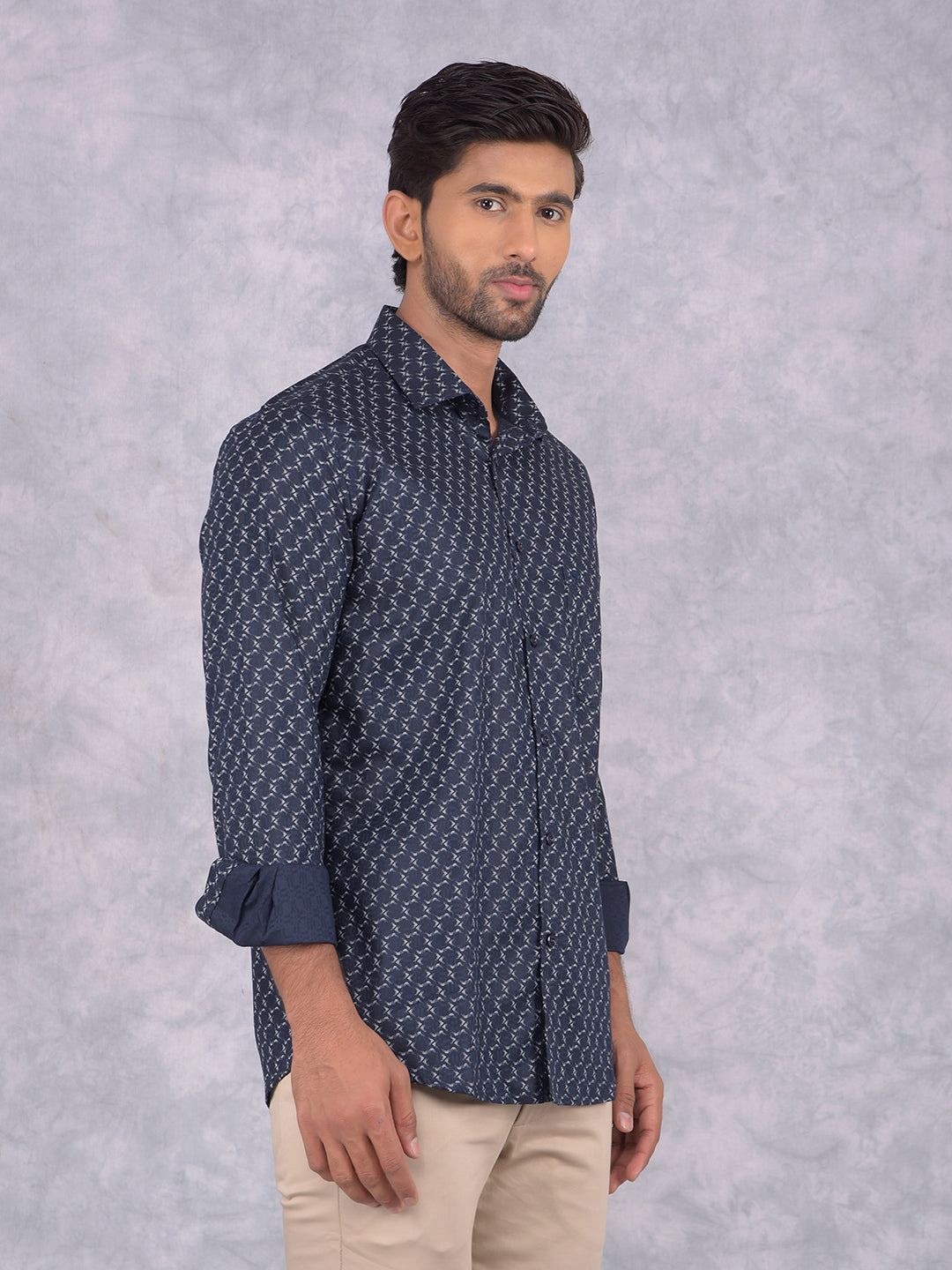 Navy Blue Printed Shirt-Men Shirts-Crimsoune Club