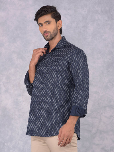 Navy Blue Printed Shirt-Men Shirts-Crimsoune Club