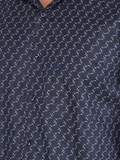 Navy Blue Printed Shirt-Men Shirts-Crimsoune Club