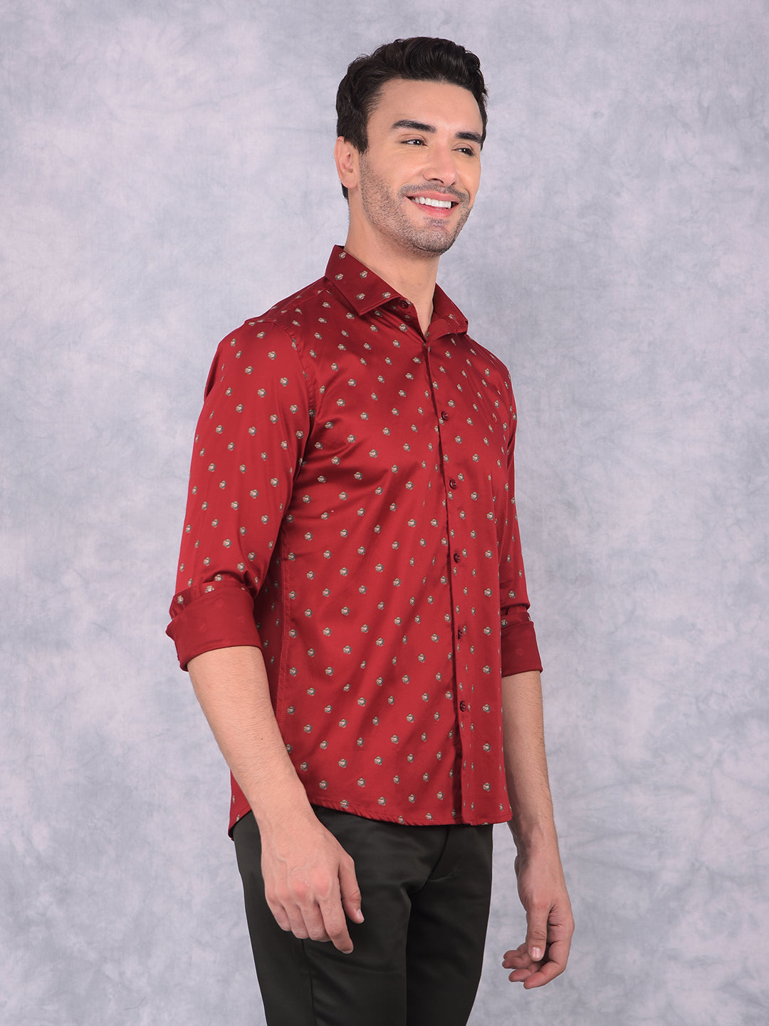 Red Floral Print Shirt-Men Shirts-Crimsoune Club