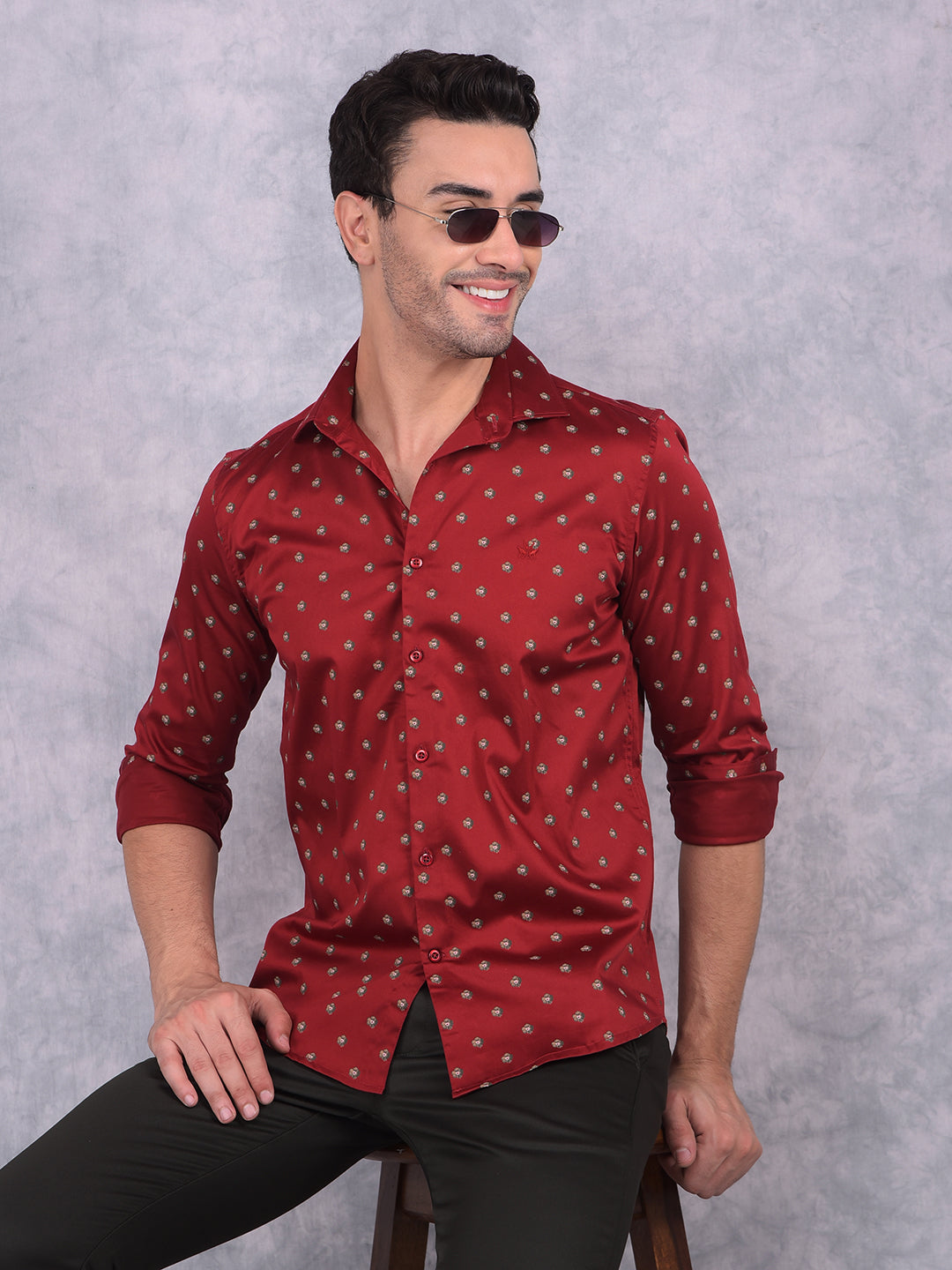 Red Floral Print Shirt-Men Shirts-Crimsoune Club