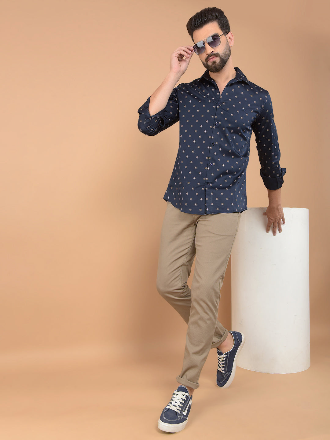 Navy Blue Printed Shirt-Men Shirts-Crimsoune Club