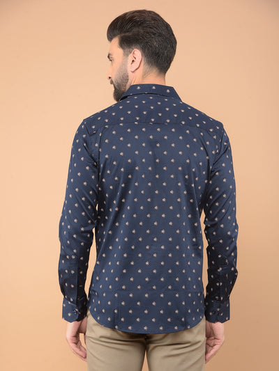 Navy Blue Printed Shirt-Men Shirts-Crimsoune Club