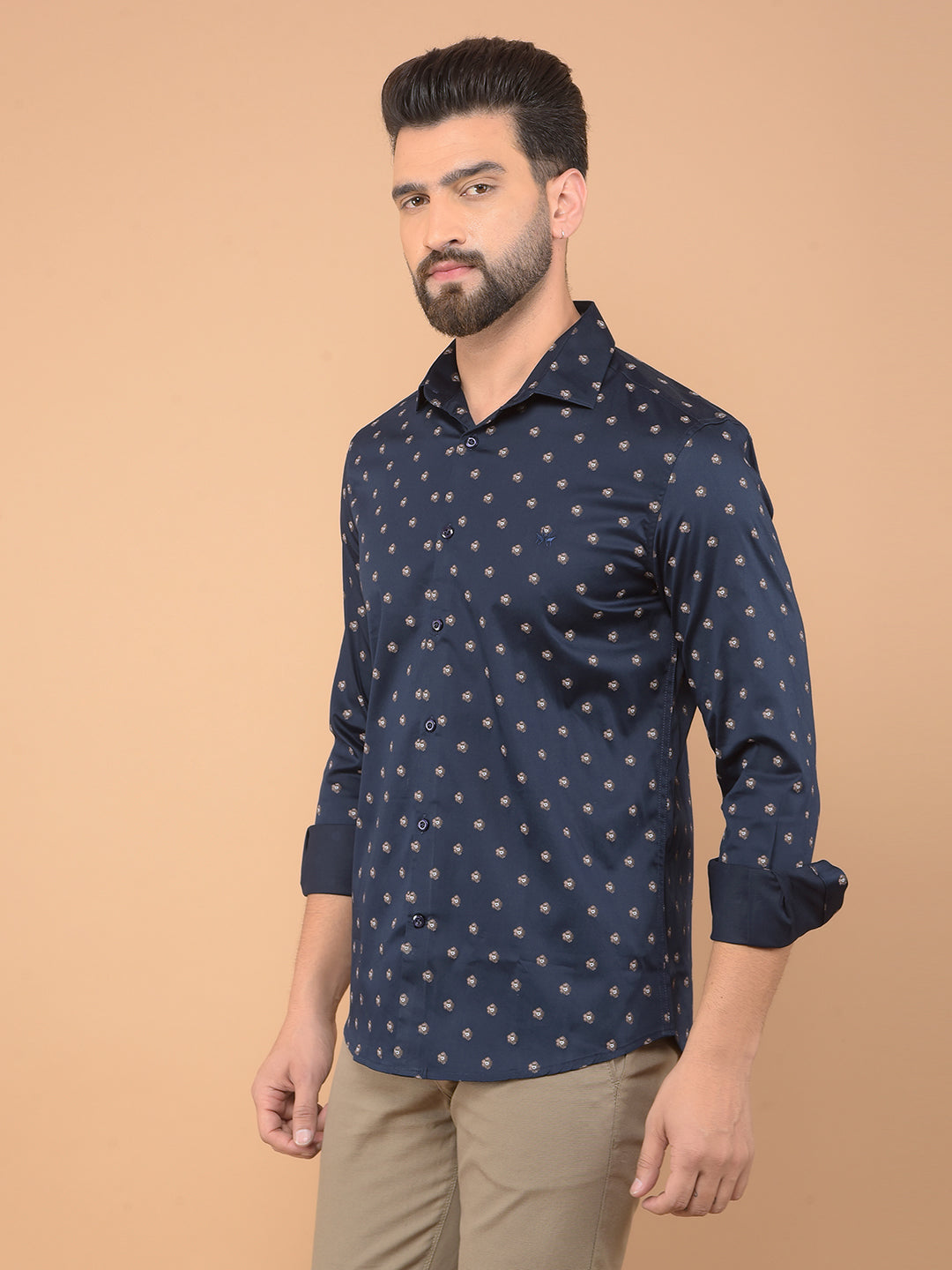 Navy Blue Printed Shirt-Men Shirts-Crimsoune Club