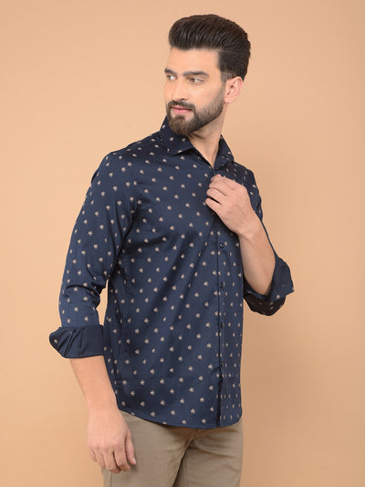 Navy Blue Printed Shirt-Men Shirts-Crimsoune Club