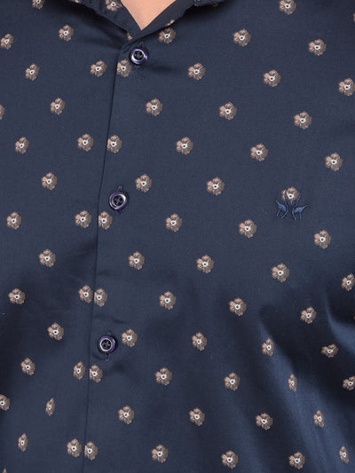 Navy Blue Printed Shirt-Men Shirts-Crimsoune Club