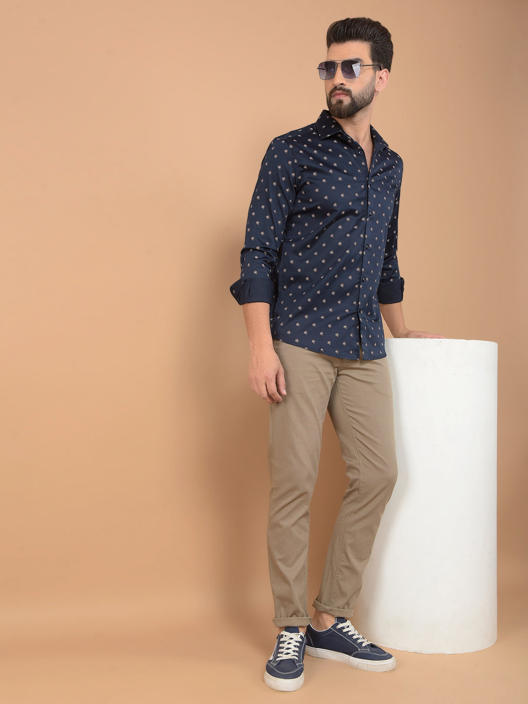 Navy Blue Printed Shirt-Men Shirts-Crimsoune Club