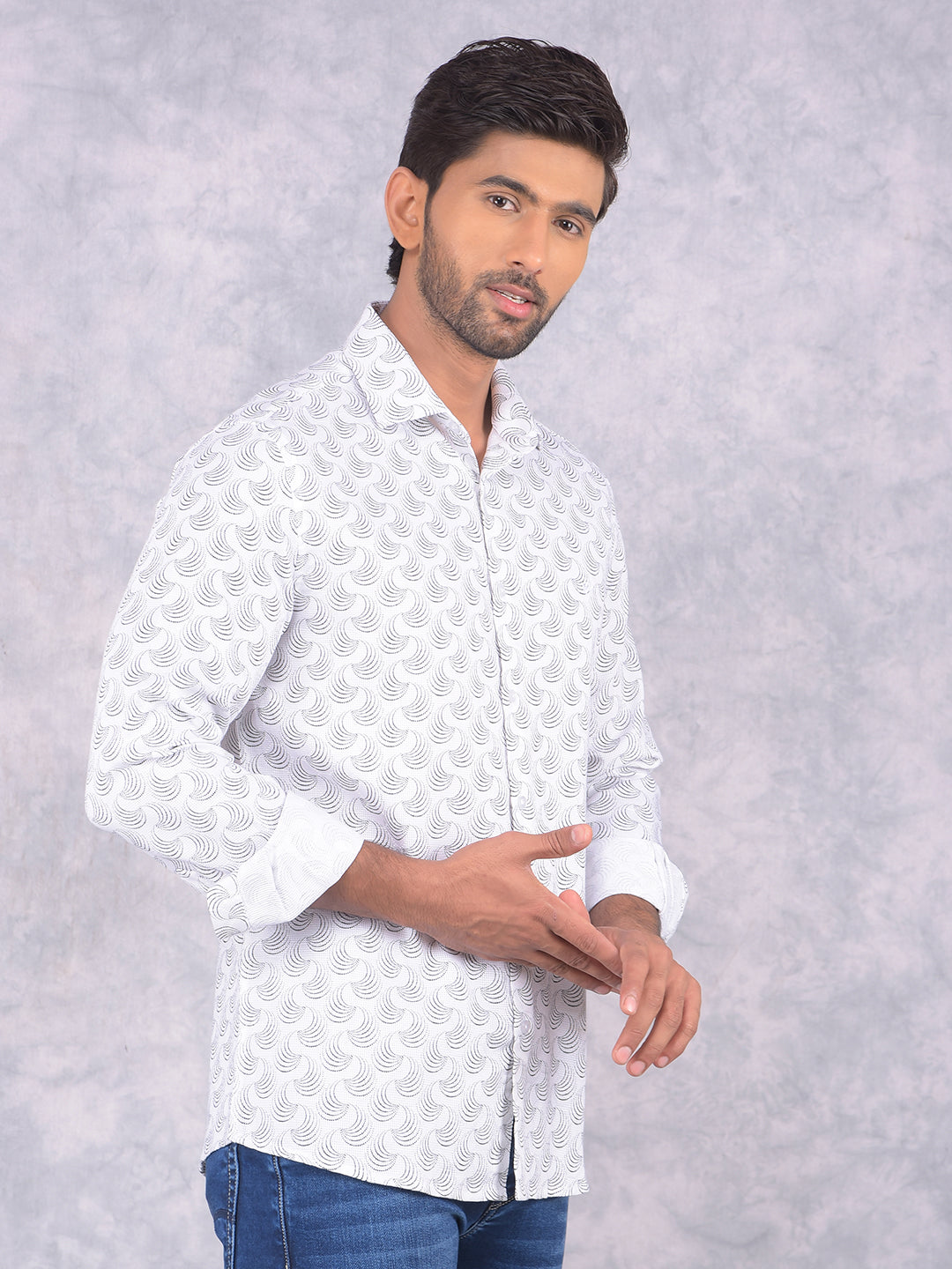 White Printed 100% Cotton Shirt-Men Shirts-Crimsoune Club