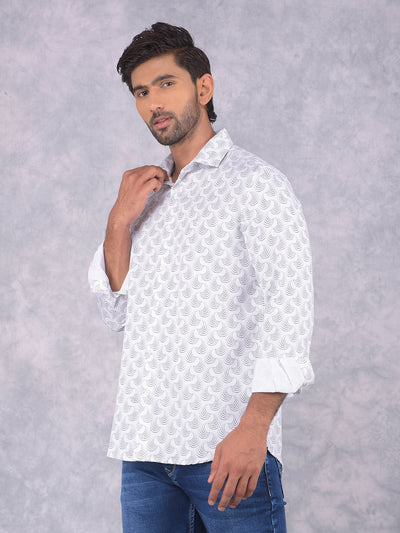 White Printed 100% Cotton Shirt-Men Shirts-Crimsoune Club