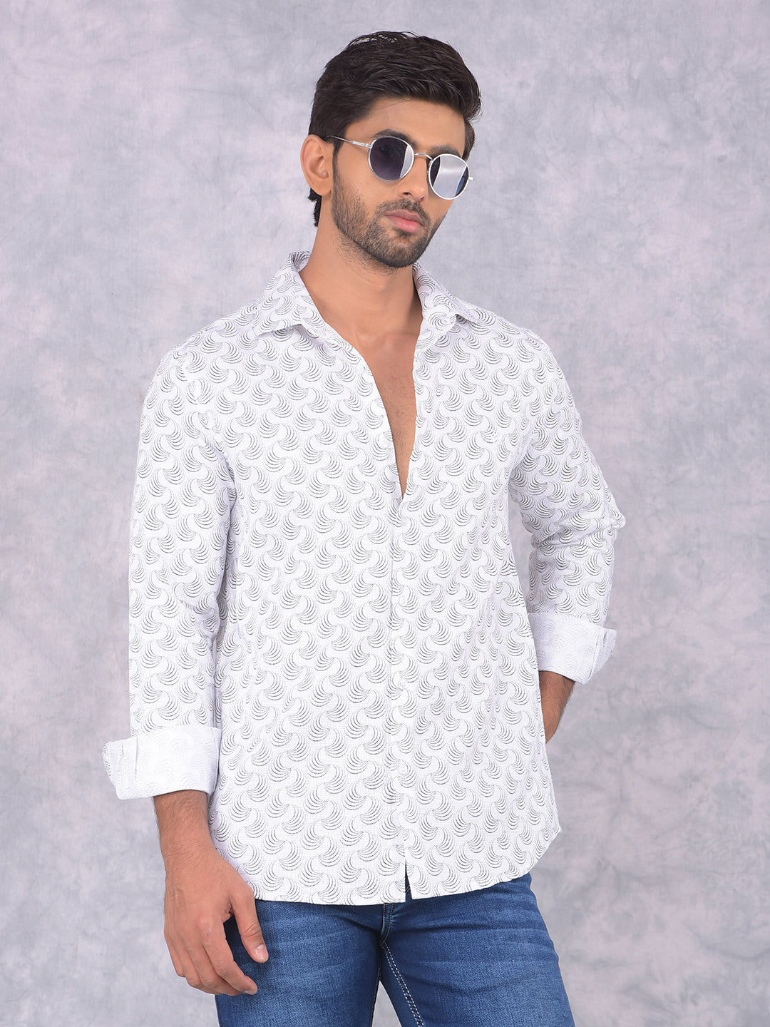 White Printed 100% Cotton Shirt-Men Shirts-Crimsoune Club