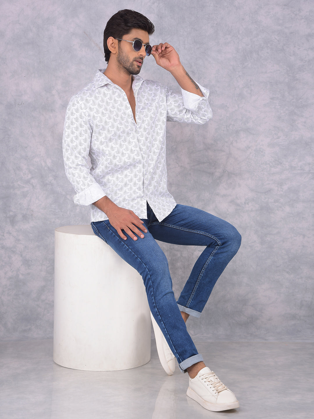 White Printed 100% Cotton Shirt-Men Shirts-Crimsoune Club