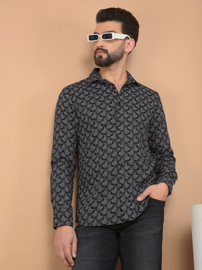 Black Printed 100% Cotton Shirt-Men Shirts-Crimsoune Club