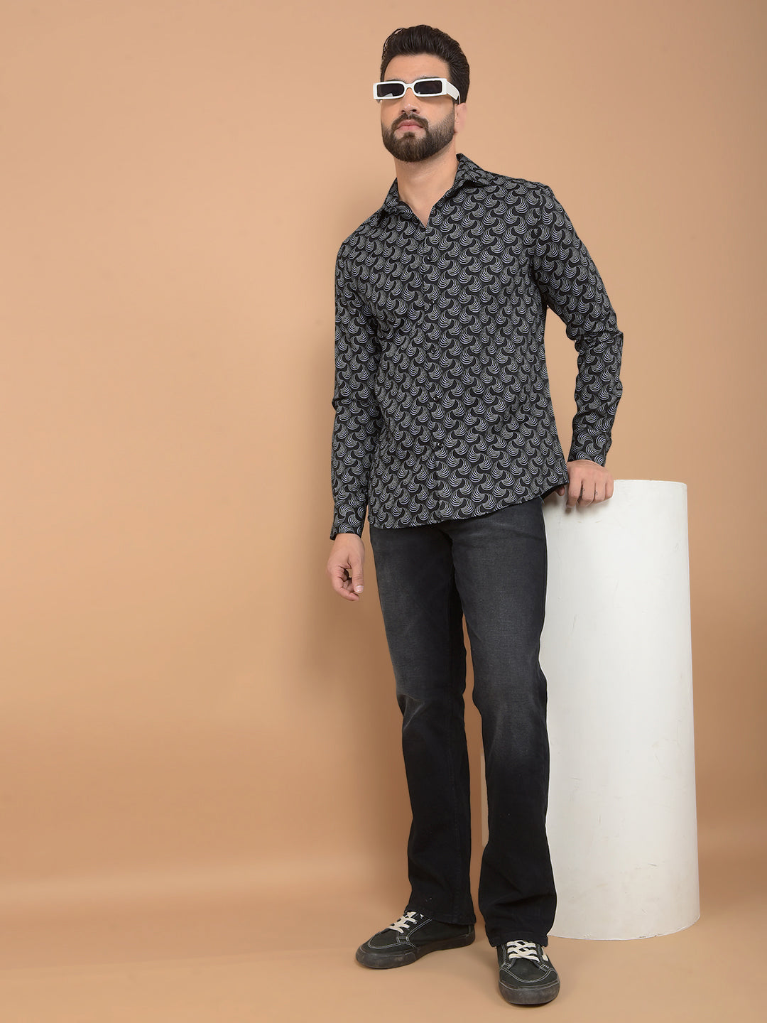 Black Printed 100% Cotton Shirt-Men Shirts-Crimsoune Club