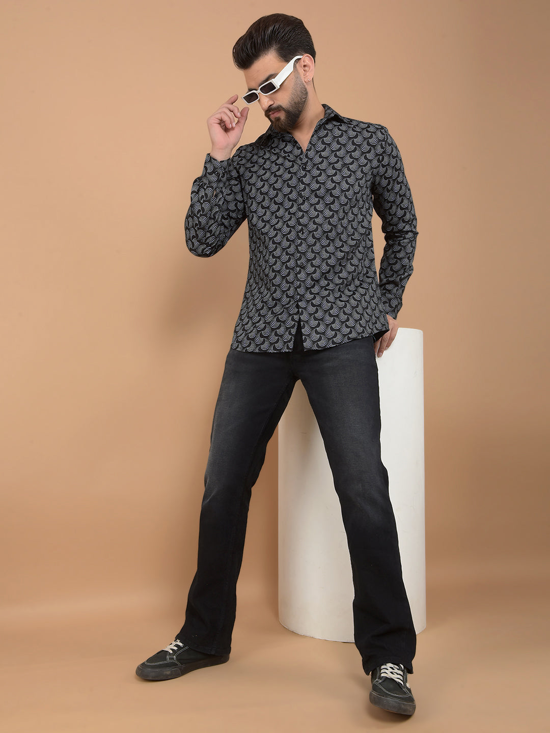 Black Printed 100% Cotton Shirt-Men Shirts-Crimsoune Club