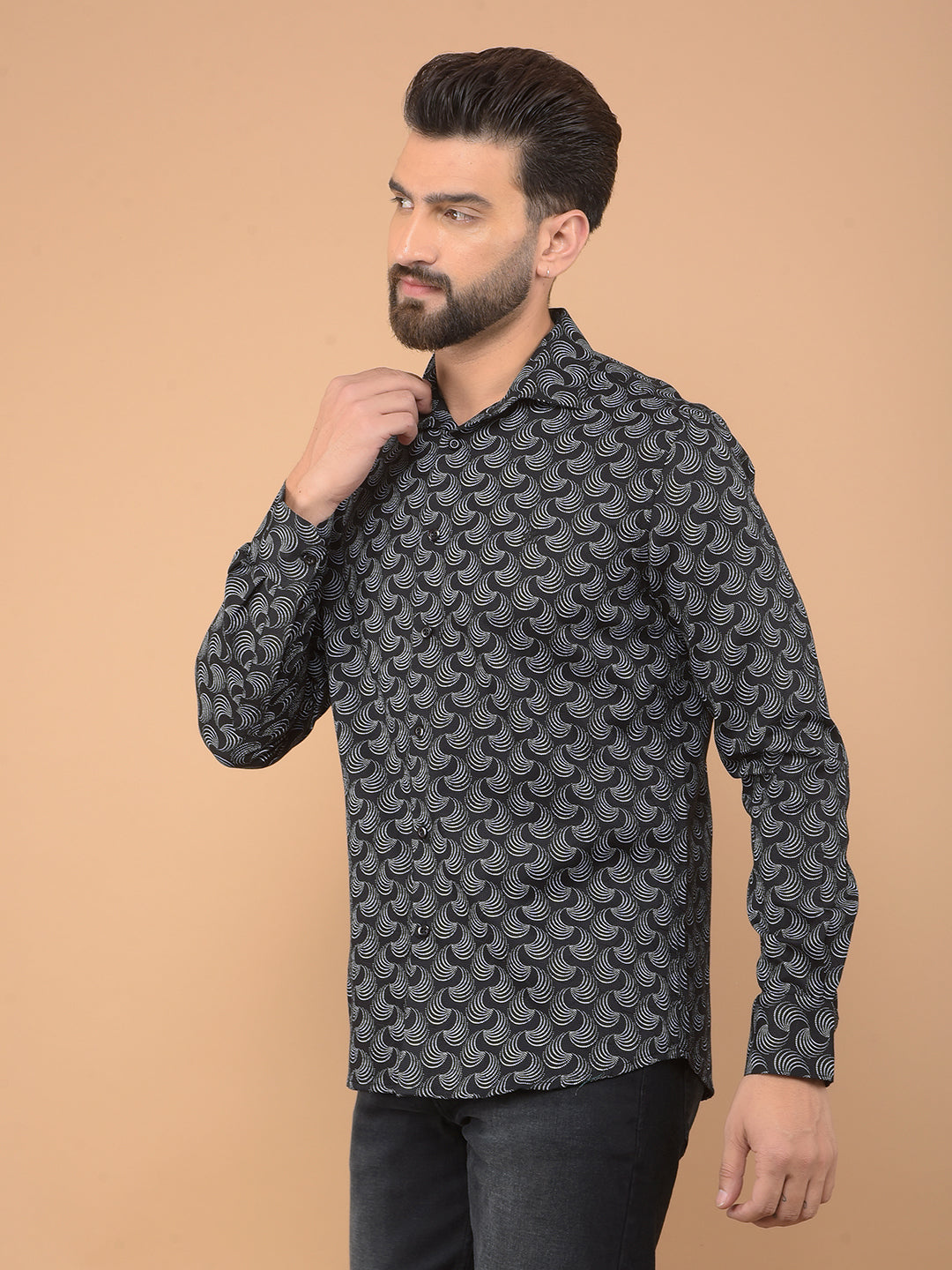 Black Printed 100% Cotton Shirt-Men Shirts-Crimsoune Club