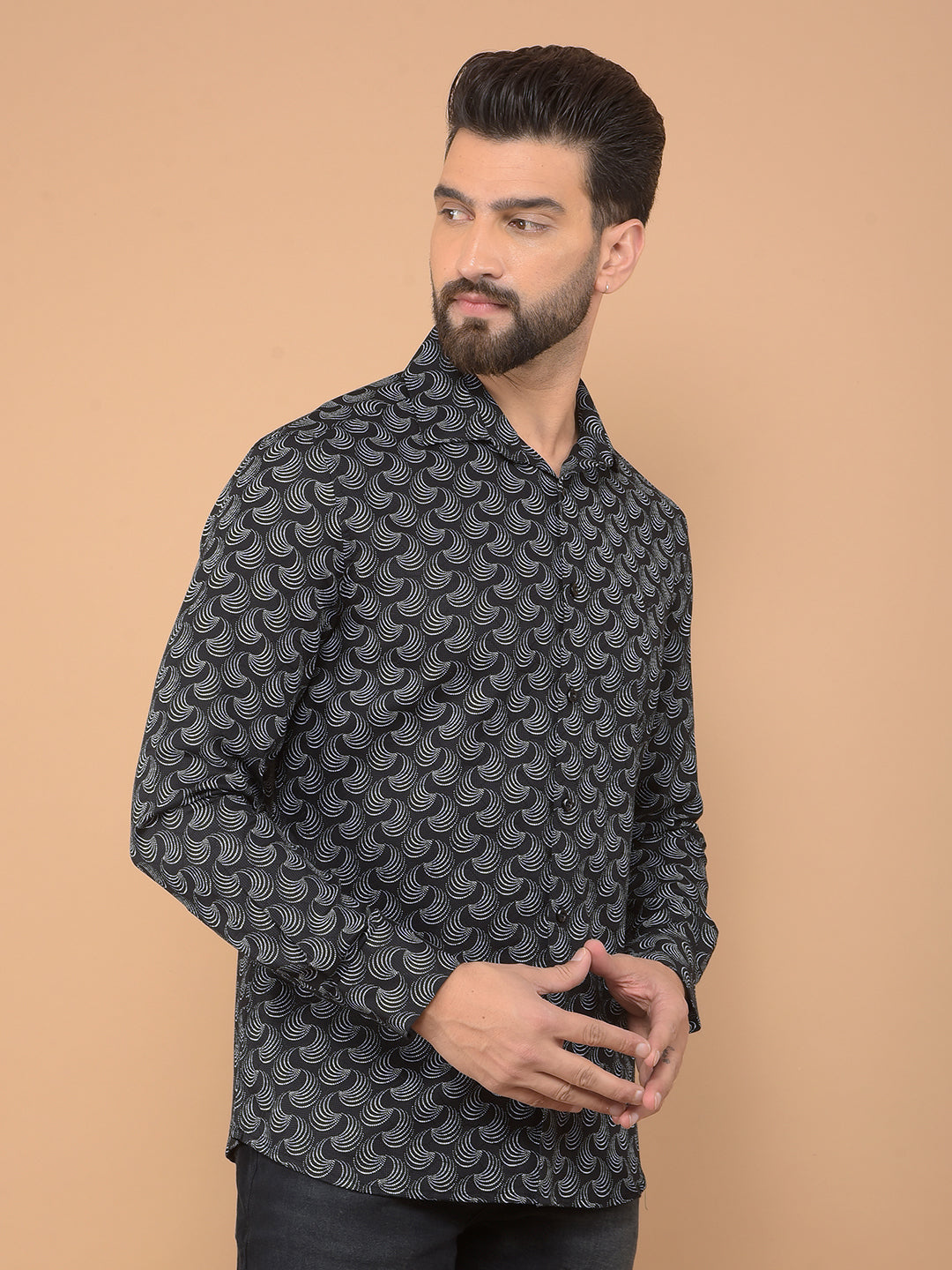 Black Printed 100% Cotton Shirt-Men Shirts-Crimsoune Club