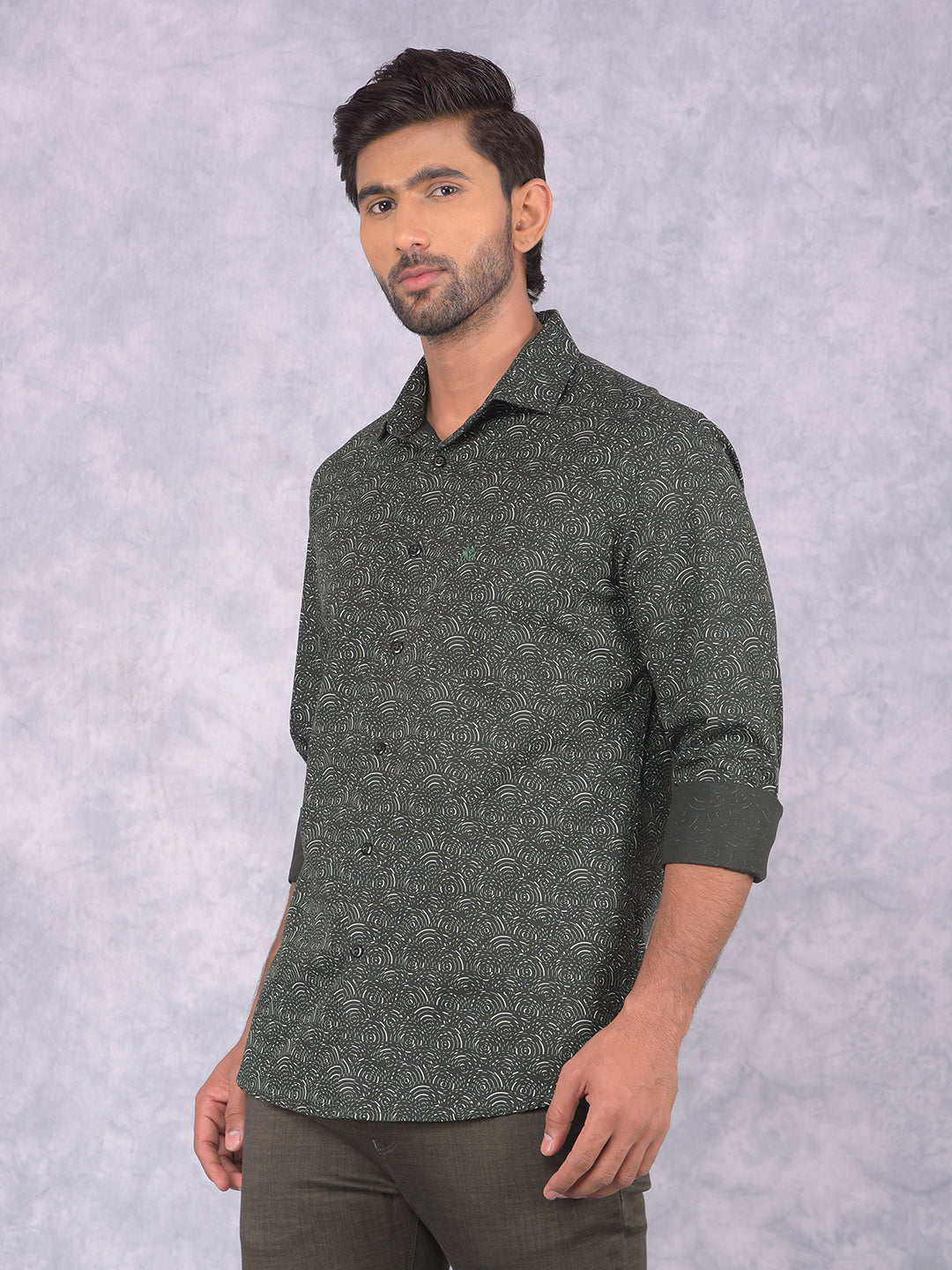 Green Printed Shirt-Men Shirts-Crimsoune Club