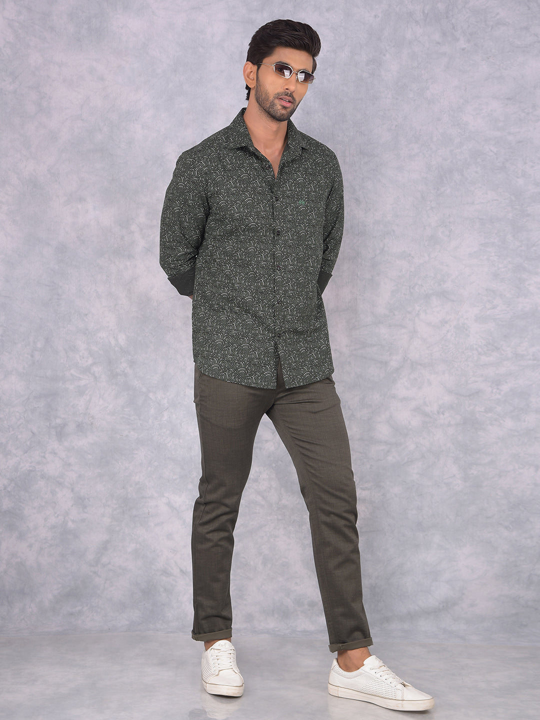 Green Printed Shirt-Men Shirts-Crimsoune Club