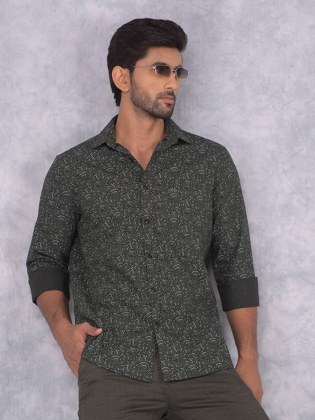 Green Printed Shirt-Men Shirts-Crimsoune Club