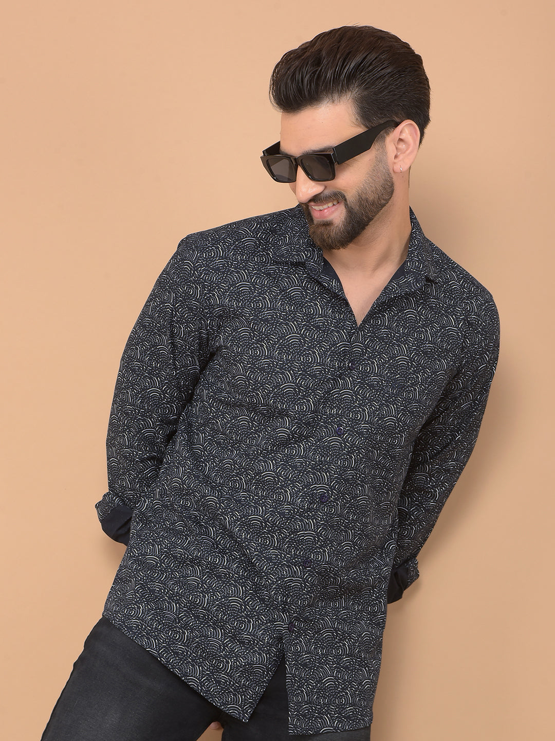 Navy Blue Printed Shirt-Men Shirts-Crimsoune Club