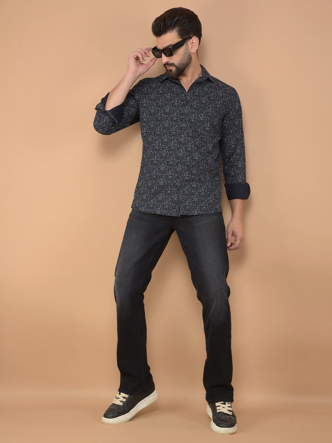 Navy Blue Printed Shirt-Men Shirts-Crimsoune Club