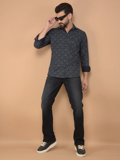 Navy Blue Printed Shirt-Men Shirts-Crimsoune Club