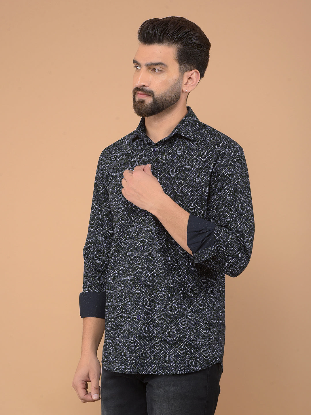 Navy Blue Printed Shirt-Men Shirts-Crimsoune Club