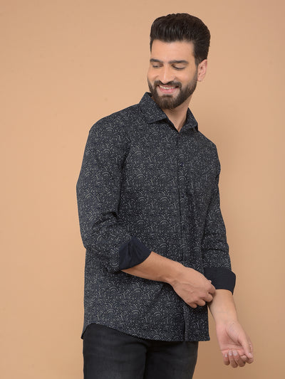 Navy Blue Printed Shirt-Men Shirts-Crimsoune Club