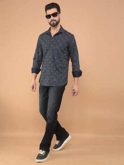 Navy Blue Printed Shirt-Men Shirts-Crimsoune Club