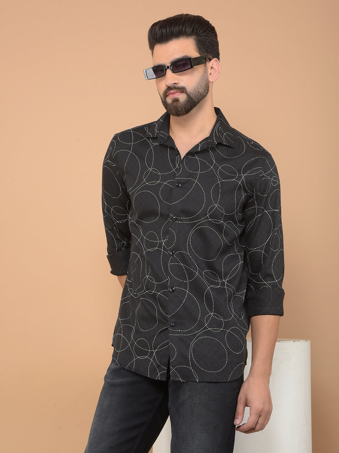 Black Printed Shirt-Men Shirts-Crimsoune Club