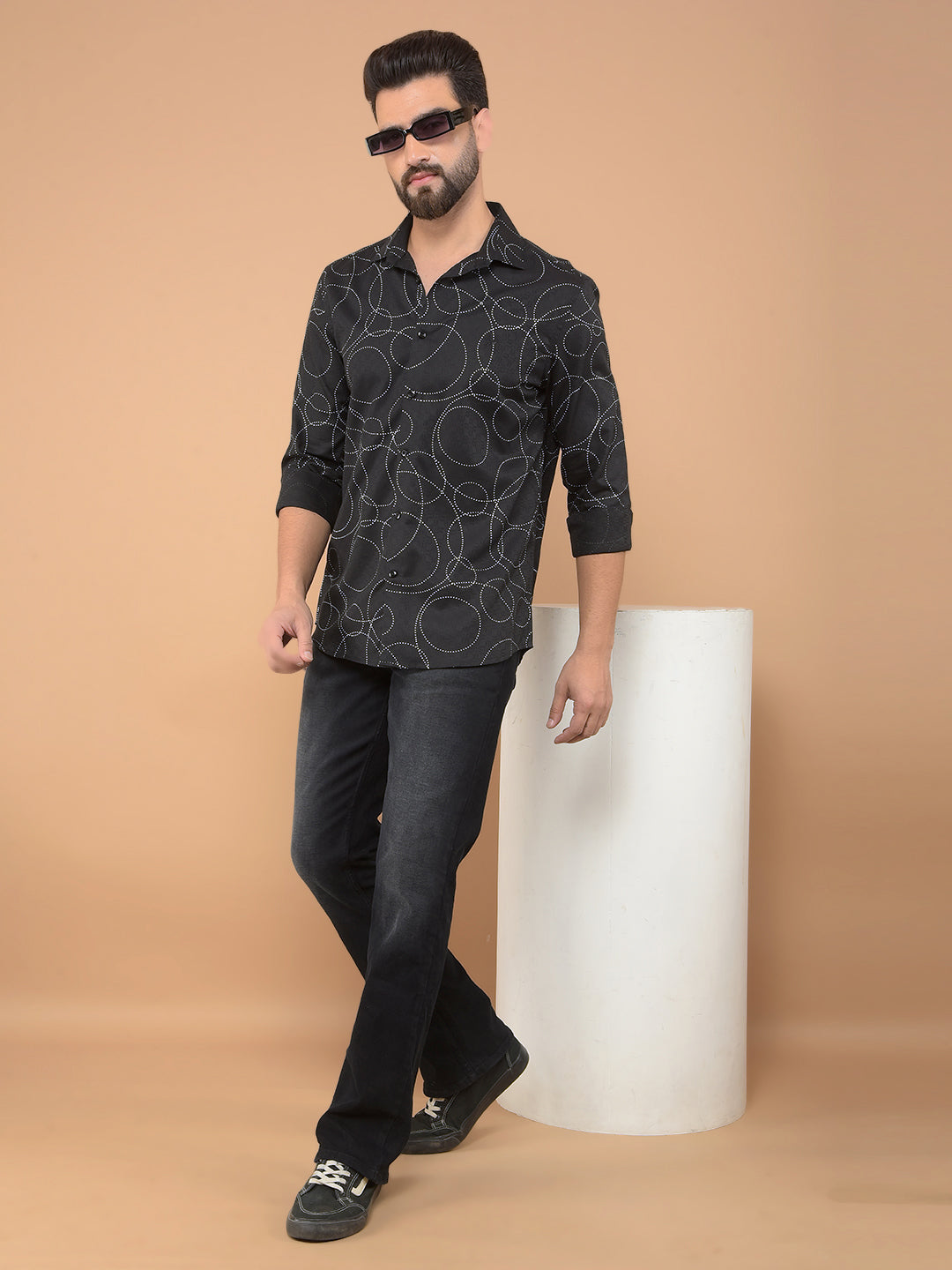 Black Printed Shirt-Men Shirts-Crimsoune Club