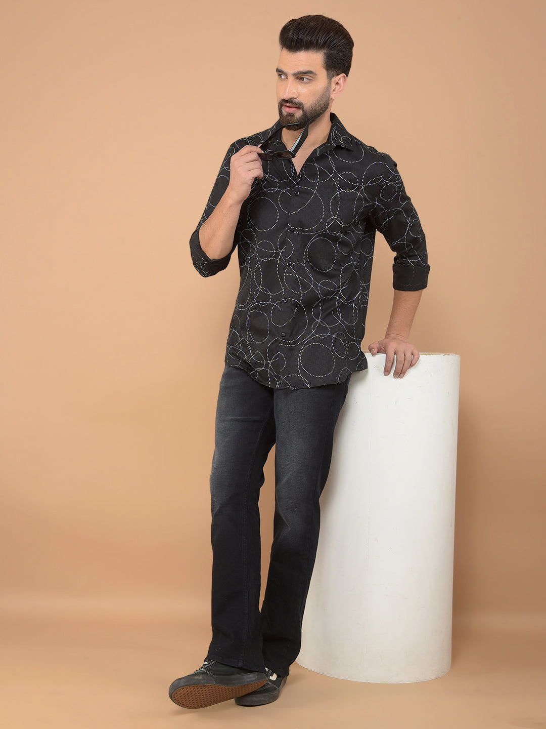 Black Printed Shirt-Men Shirts-Crimsoune Club