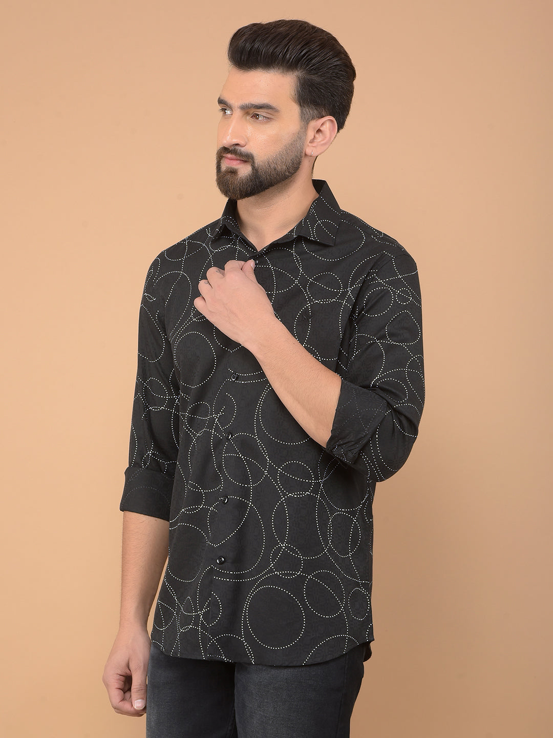 Black Printed Shirt-Men Shirts-Crimsoune Club