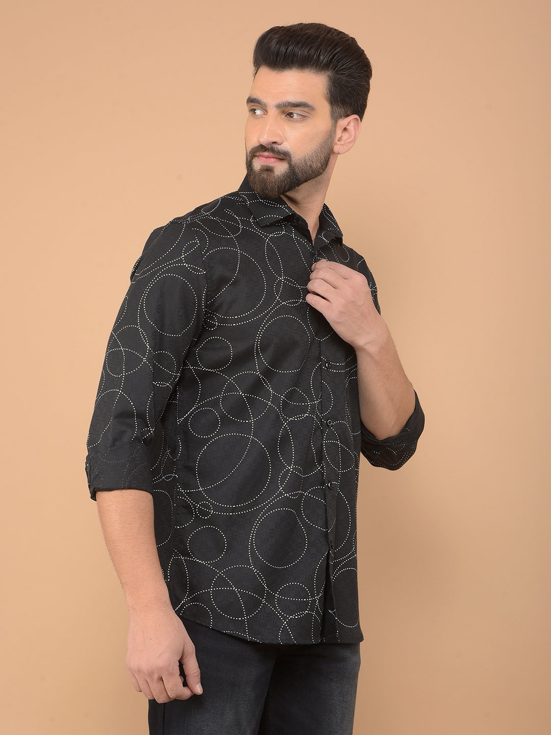 Black Printed Shirt-Men Shirts-Crimsoune Club