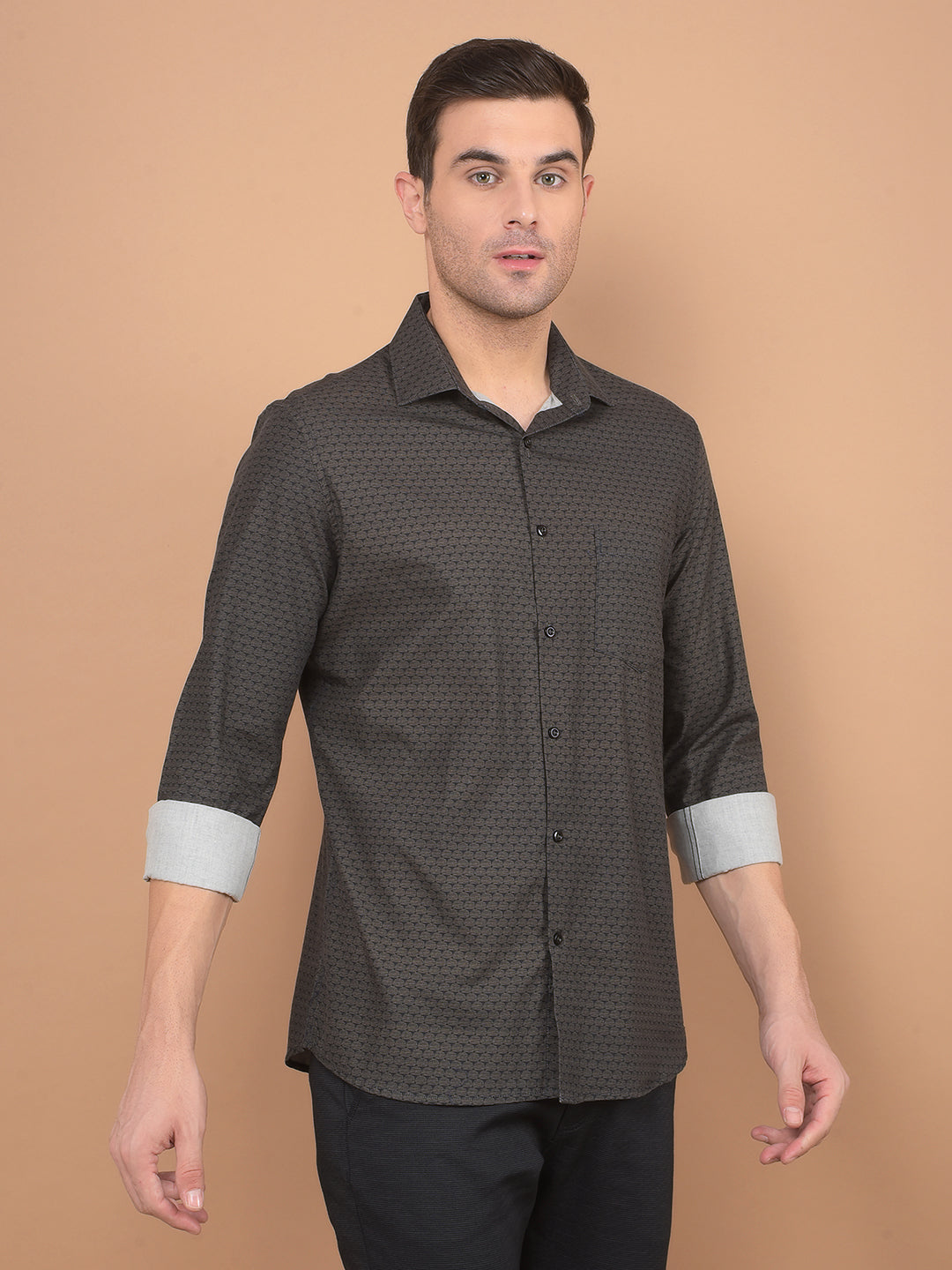 Brown Printed 100% Cotton Shirt-Men Shirts-Crimsoune Club