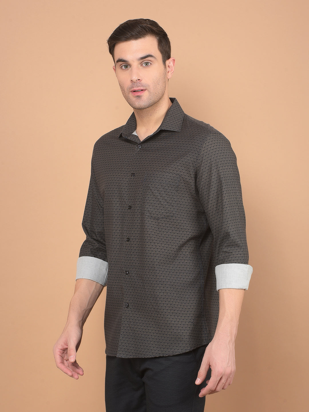 Brown Printed 100% Cotton Shirt-Men Shirts-Crimsoune Club