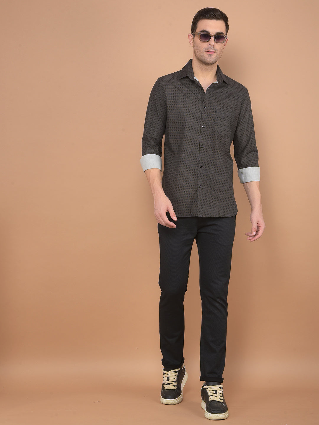 Brown Printed 100% Cotton Shirt-Men Shirts-Crimsoune Club