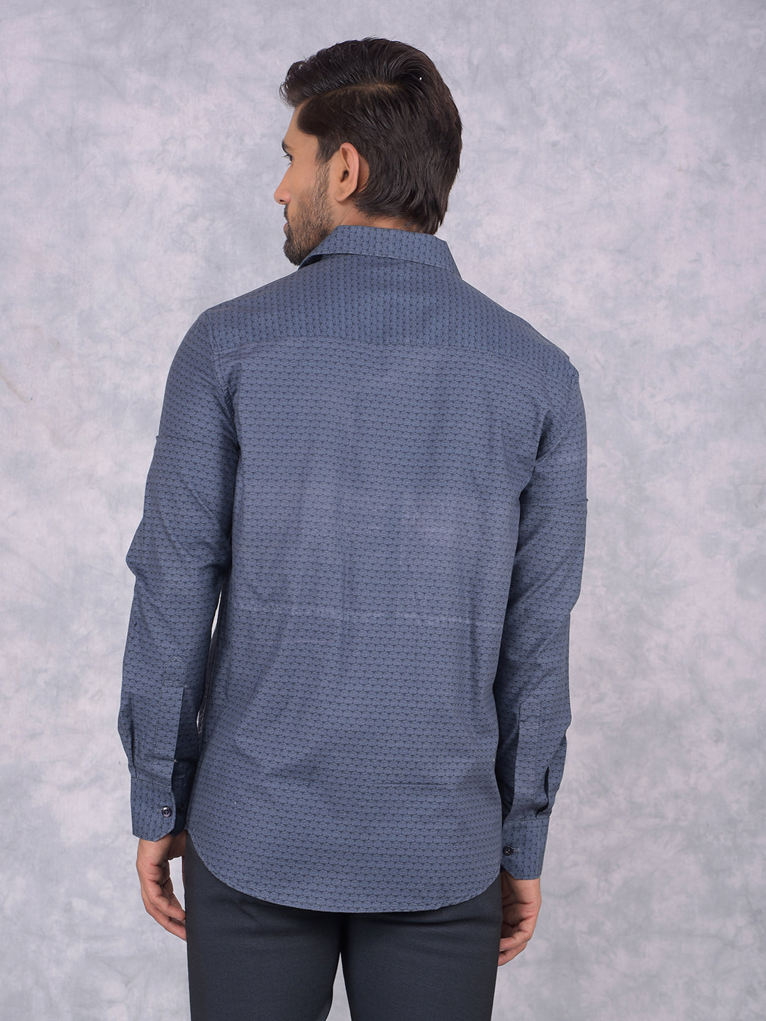 Navy Blue Printed 100% Cotton Shirt-Men Shirts-Crimsoune Club