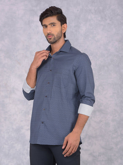 Navy Blue Printed 100% Cotton Shirt-Men Shirts-Crimsoune Club