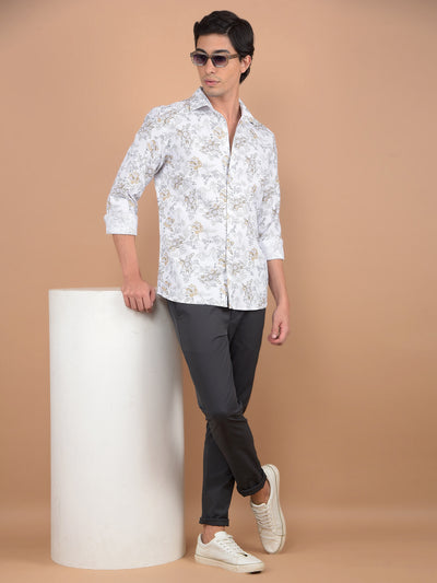 White Floral Print 100% Cotton Shirt-Men Shirts-Crimsoune Club