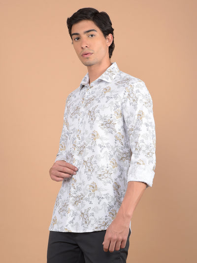 White Floral Print 100% Cotton Shirt-Men Shirts-Crimsoune Club