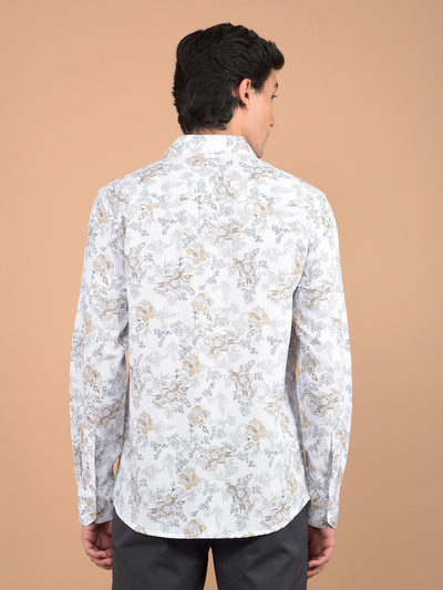 White Floral Print 100% Cotton Shirt-Men Shirts-Crimsoune Club